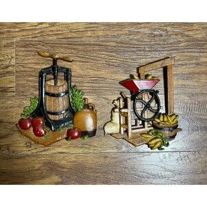 Homco 1978 Painted Iron Metal Vintage Wall Decor Corn Mill Apple Press Farmhouse